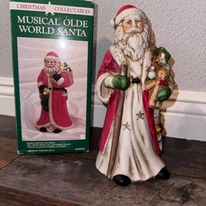 Musical Olde World Santa Figurine - Red and White